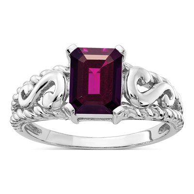 14K White Gold Rhodolite Garnet Emerald-Cut Ring