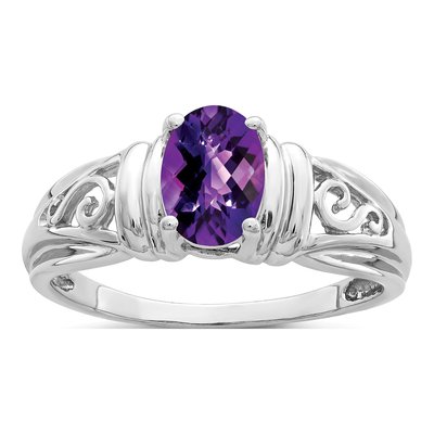 14K White Gold Amethyst Oval Filigree Ring