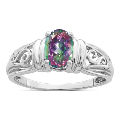 14K White Gold Mystic Fire Topaz Filigree Ring