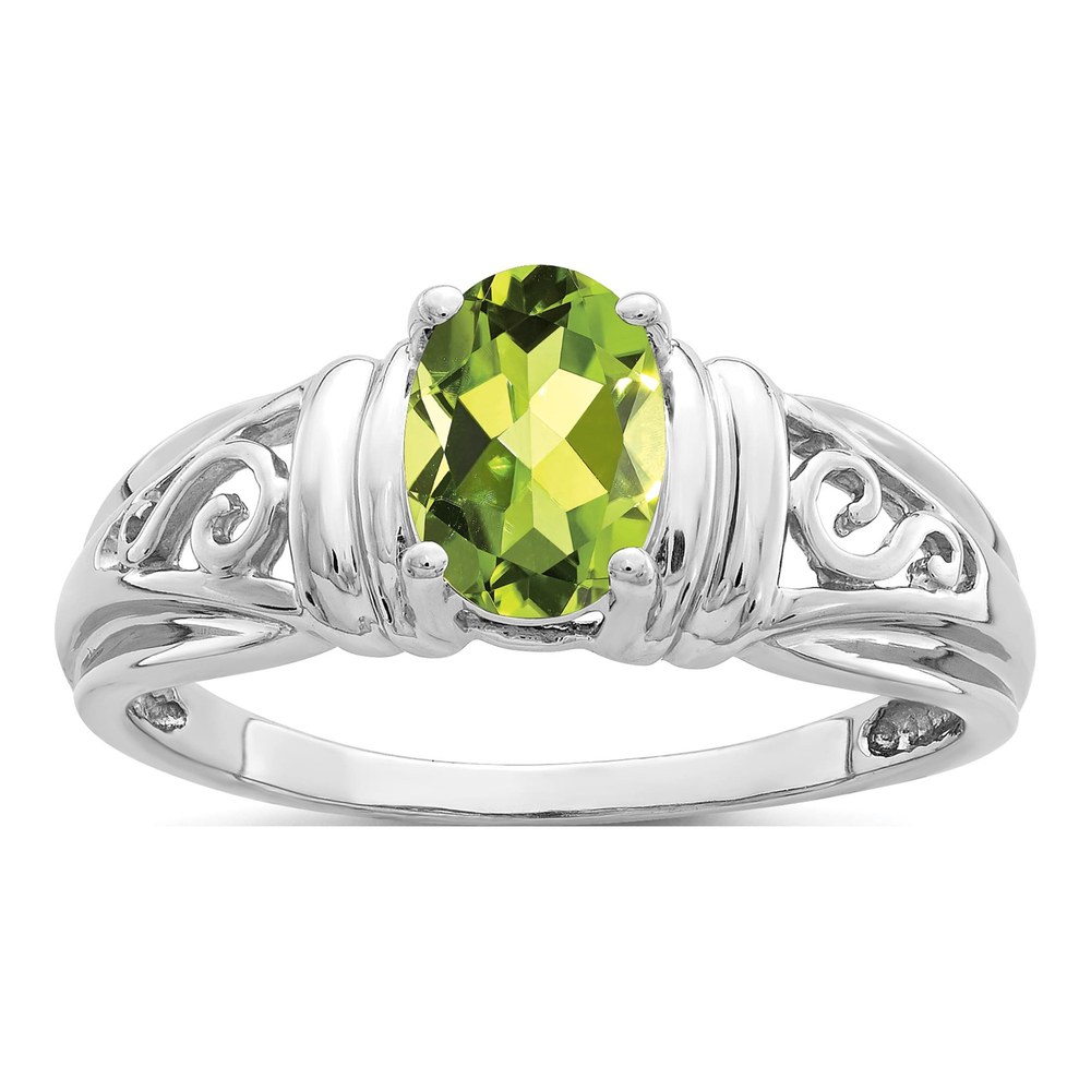 14K White Gold Peridot Oval Filigree Ring