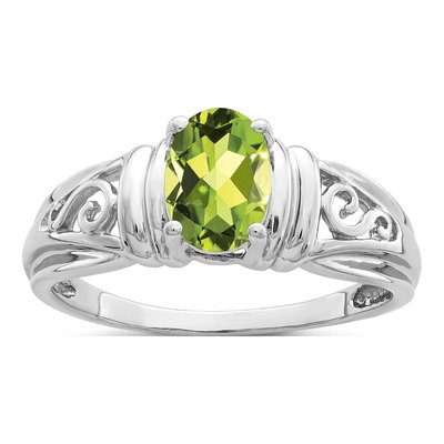 14K White Gold Peridot Oval Filigree Ring