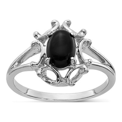 14K White Gold Onyx Oval Ring