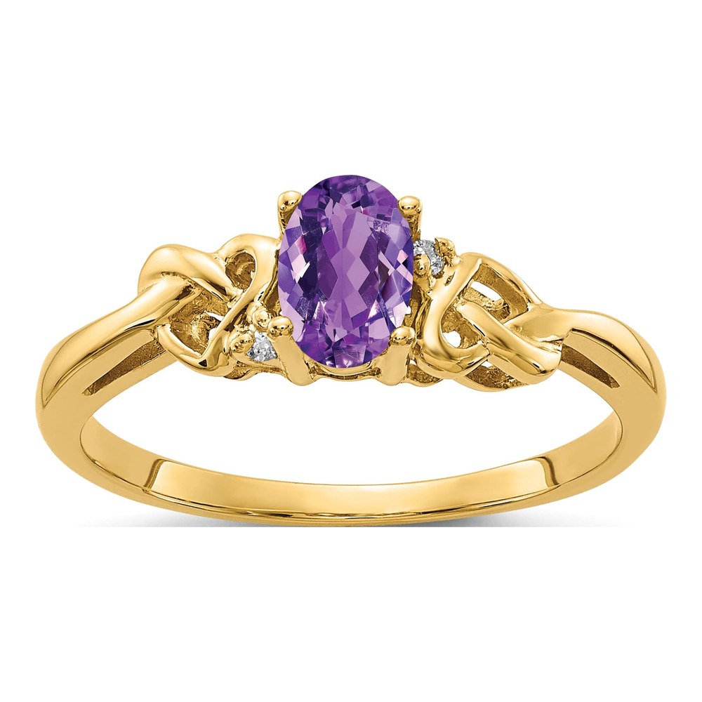 14K Yellow Gold Amethyst & Diamond Oval Ring