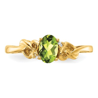 14K Yellow Gold Peridot & Diamond Oval Ring – view 5