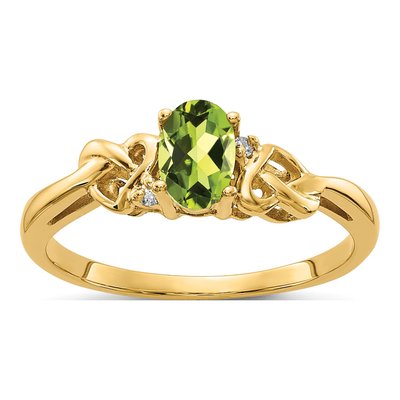 14K Yellow Gold Peridot & Diamond Oval Ring