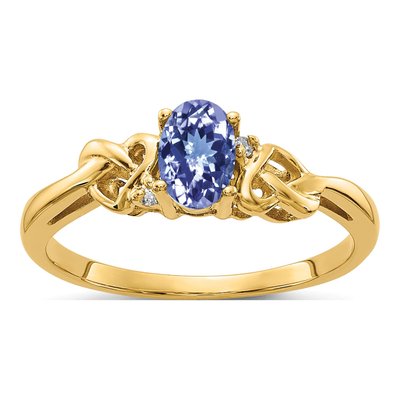 14K Yellow Gold Tanzanite & Diamond Oval Ring