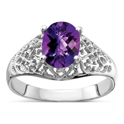 14K White Gold Amethyst Filigree Ring