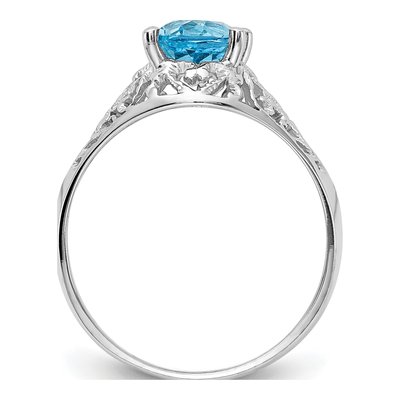 14K White Gold Swiss Blue Topaz Oval Filigree Ring – view 2