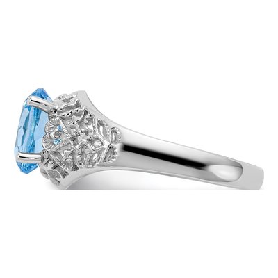 14K White Gold Swiss Blue Topaz Oval Filigree Ring – view 3
