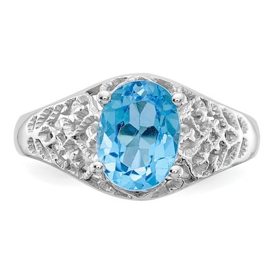 14K White Gold Swiss Blue Topaz Oval Filigree Ring – view 4