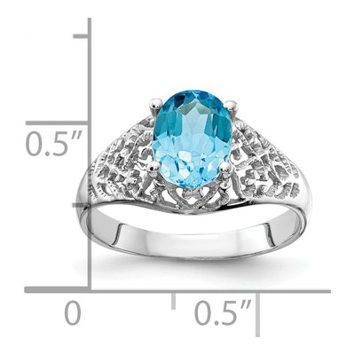 14K White Gold Swiss Blue Topaz Oval Filigree Ring – view 5