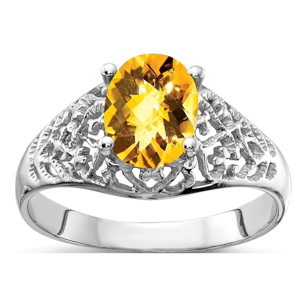 14K White Gold Citrine Filigree Ring