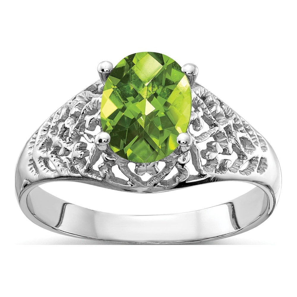 14K White Gold Oval Peridot Filigree Ring