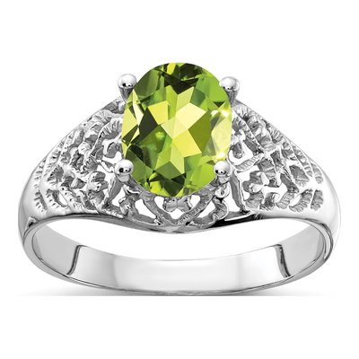 14K White Gold Peridot Oval Filigree Ring