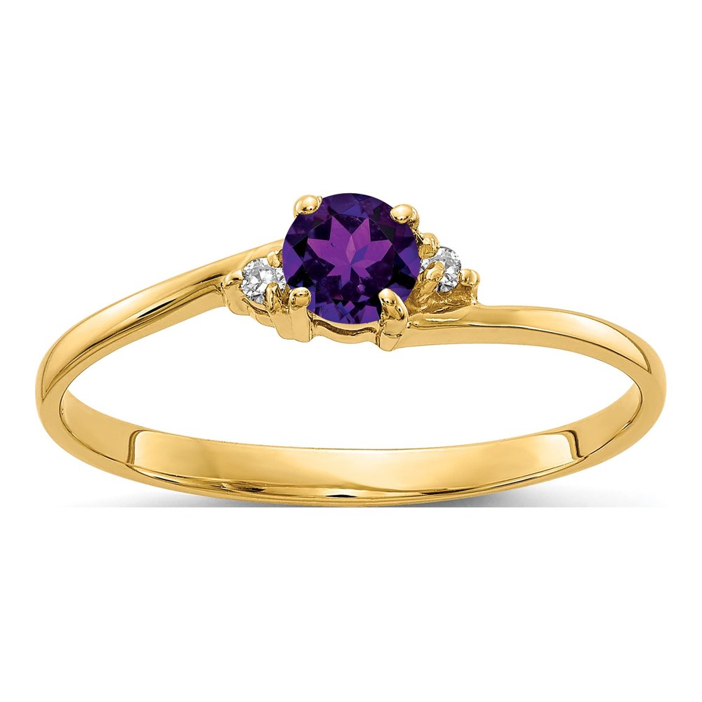 14K Yellow Gold Amethyst & Diamond Round Ring