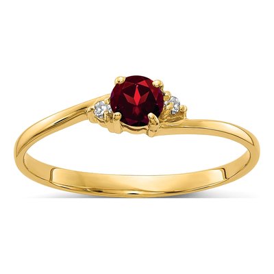14K Yellow Gold Garnet & Diamond Round Ring