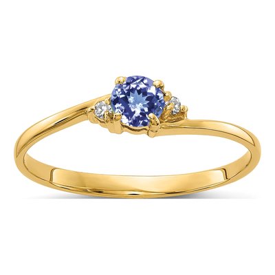 14K Yellow Gold Tanzanite & Diamond Round Ring