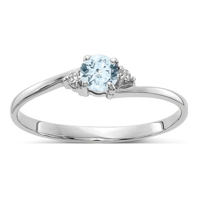 14K White Gold Aquamarine & Diamond Round Ring