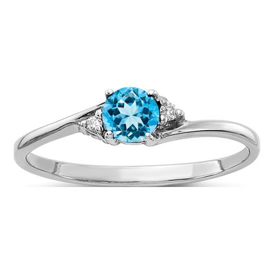 14K White Gold Swiss Blue Topaz & Diamond Ring