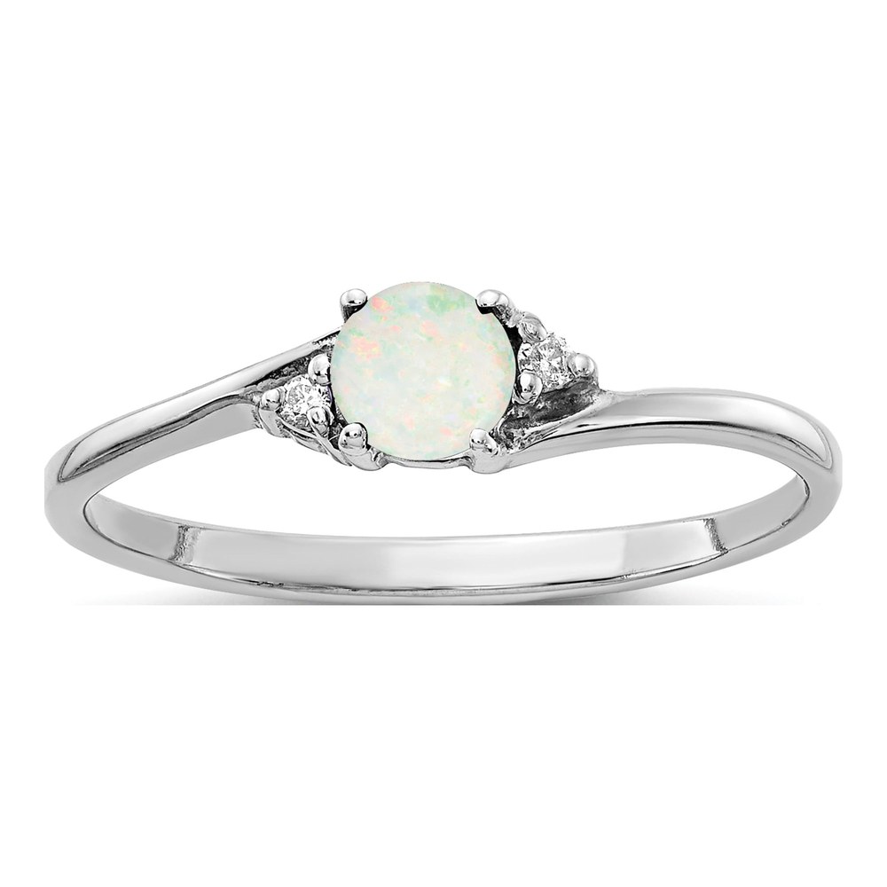 14K White Gold Opal & Diamond Round Ring