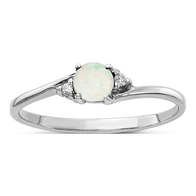 14K White Gold Opal & Diamond Round Ring