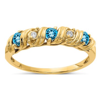 14K Yellow Gold Swiss Blue Topaz & Diamond Twist Ring