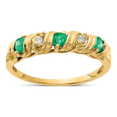 14K Yellow Gold Emerald & Diamond Twist Ring