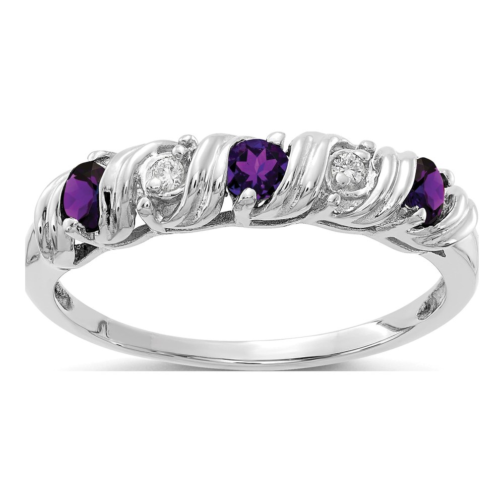 14K White Gold Amethyst & VS Diamond Twist Ring