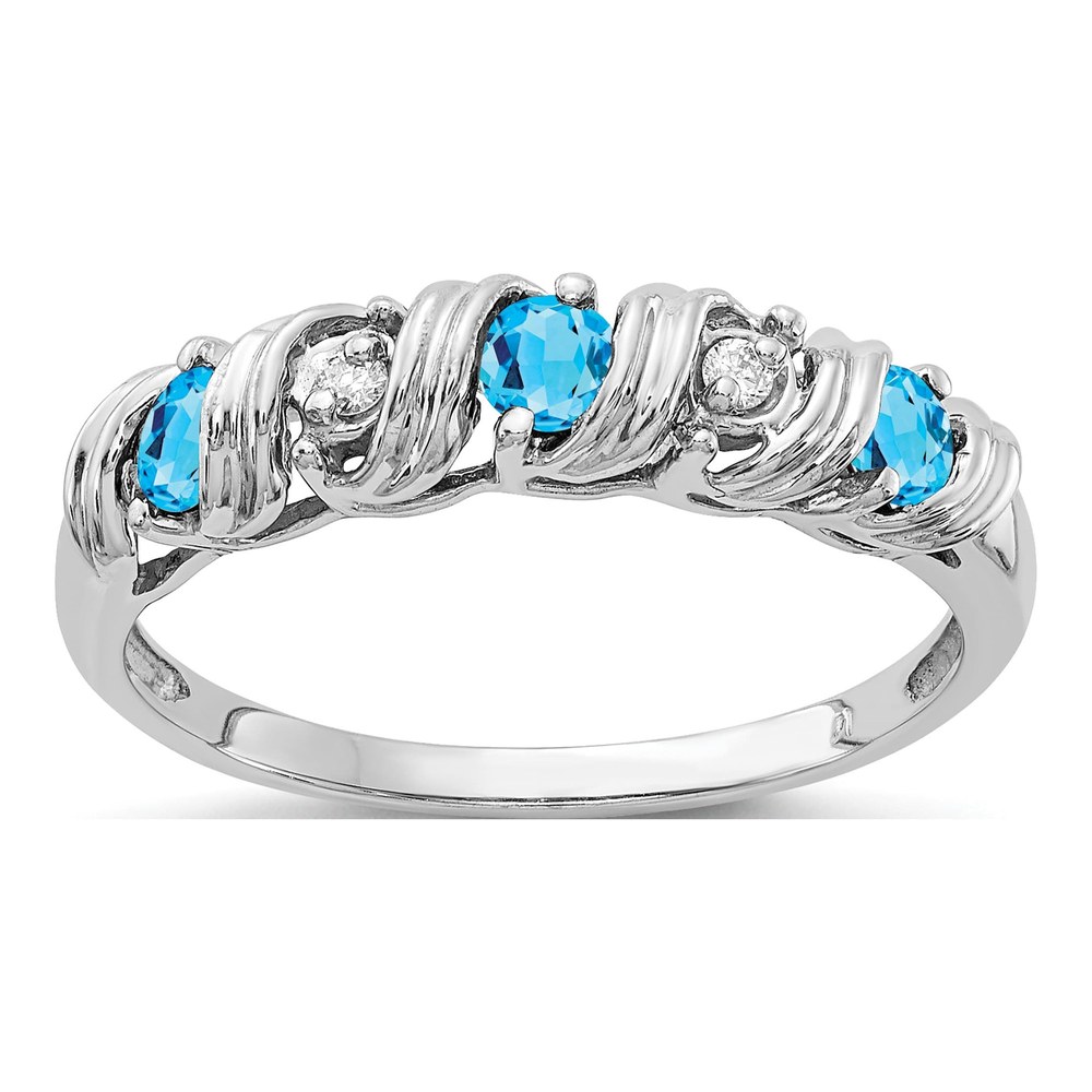 14K White Gold Swiss Blue Topaz & Diamond Twist Ring