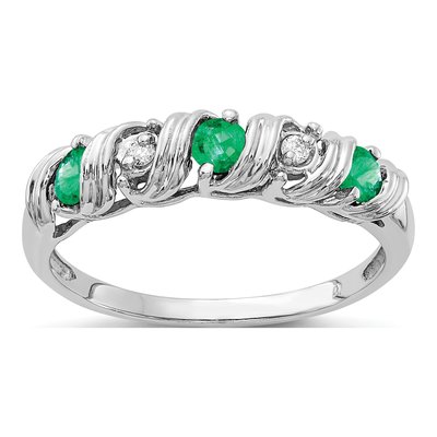 14K White Gold Emerald & Diamond Twist Ring