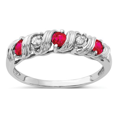 14K White Gold Ruby & Diamond Twist Ring
