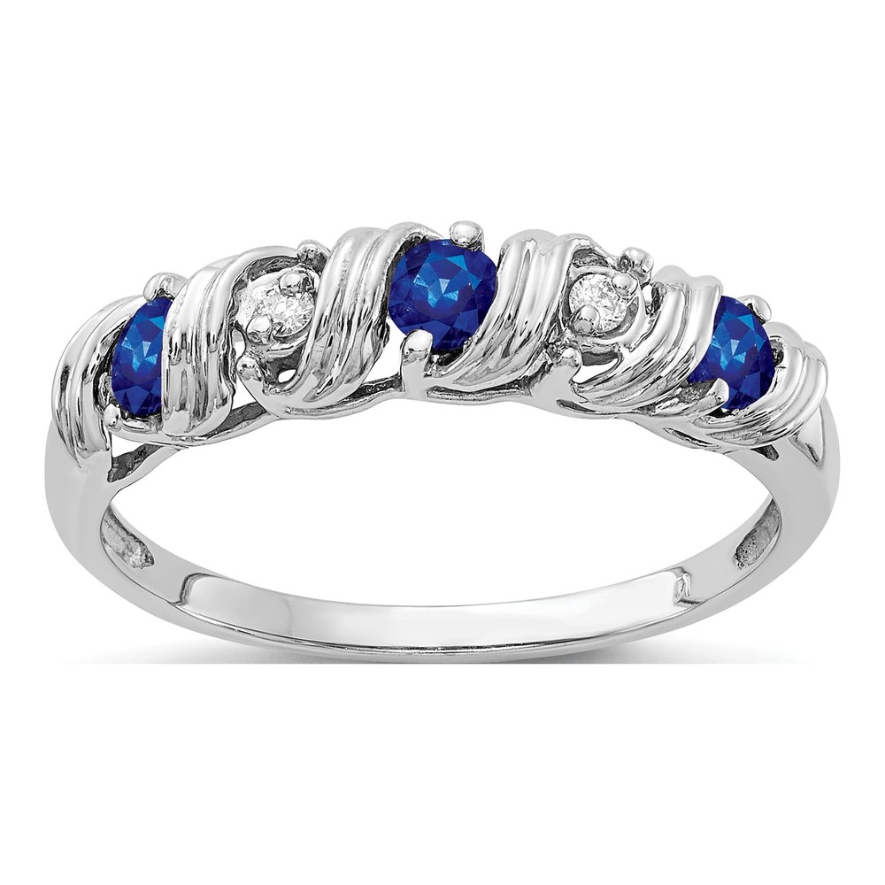 14K White Gold Rhodium-Plated 2.75mm Blue Sapphire And Aa 0.012ct Diamond Twist Ring