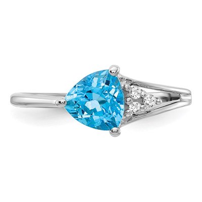14K White Gold Swiss Blue Topaz & Diamond Trillion Ring – view 5
