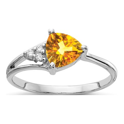 14K White Gold Citrine & Diamond Trillion Ring