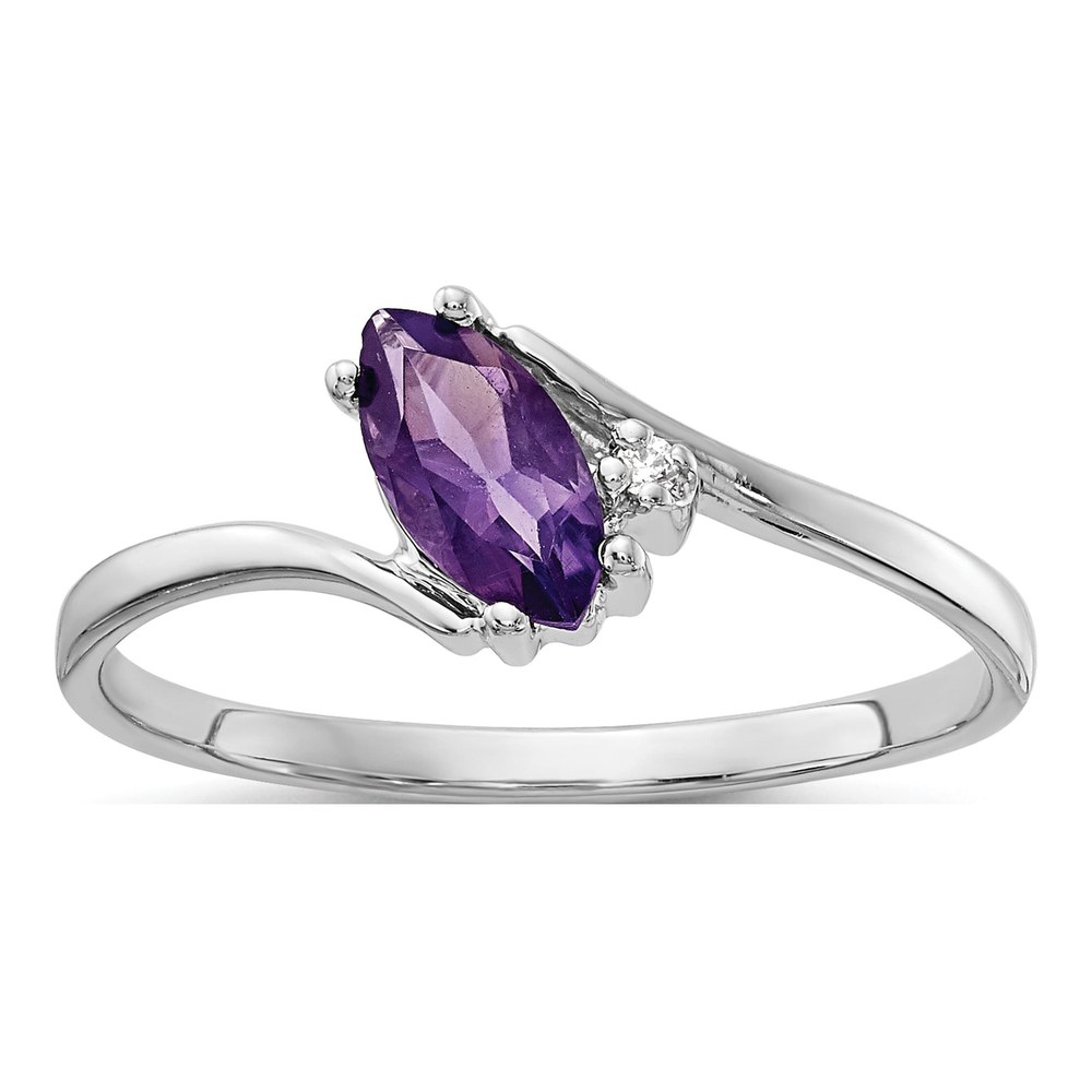 14K White Gold Rhodium-Plated 7x3.5mm Marquise Amethyst And Aaa 0.007ct Diamond Ring