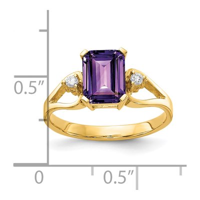 14K Yellow Gold 1/20 ct tw Amethyst & Diamond Emerald-Cut Ring – view 2