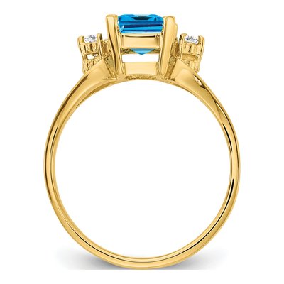 14K Yellow Gold 1/20 ct tw Swiss Blue Topaz & Diamond Emerald-Cut Ring – view 2