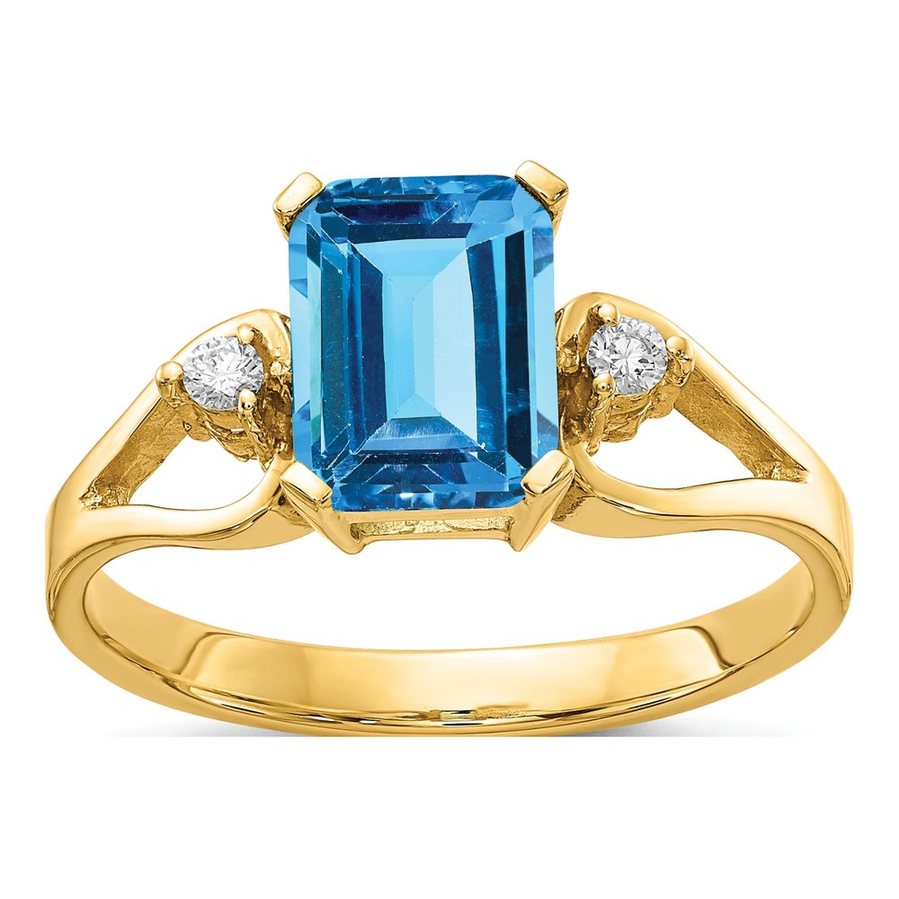 14K Yellow Gold 1/20 ct tw Swiss Blue Topaz & Diamond Emerald-Cut Ring
