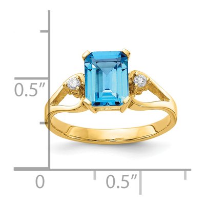 14K Yellow Gold 1/20 ct tw Swiss Blue Topaz & Diamond Emerald-Cut Ring – view 3