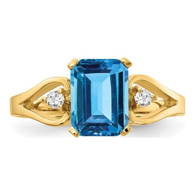 14K Yellow Gold 1/20 ct tw Swiss Blue Topaz & Diamond Emerald-Cut Ring – view 5