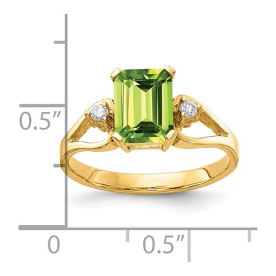 14K Yellow Gold 1/20 ct tw Peridot & Diamond Emerald-Cut Ring – view 2