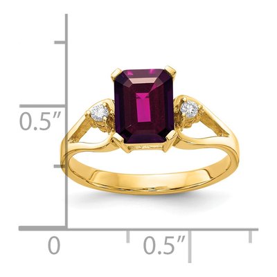 14K Yellow Gold 1/20 ct tw Rhodolite Garnet & Diamond Emerald-Cut Ring – view 2