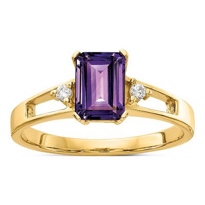 14K Yellow Gold 1/20 ct tw Amethyst & Diamond Emerald-Cut Ring