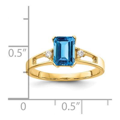 14K Yellow Gold 1/20 ct tw Swiss Blue Topaz & Diamond Emerald-Cut Ring – view 2