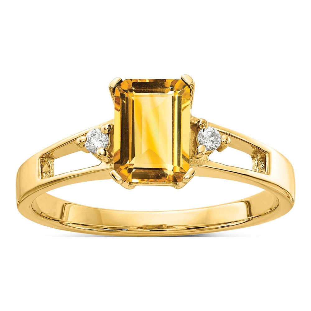 14K Yellow Gold Citrine & Diamond Emerald-Cut Ring