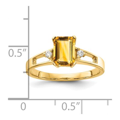 14K Yellow Gold 1/20 ct tw Citrine & Diamond Emerald-Cut Ring – view 2