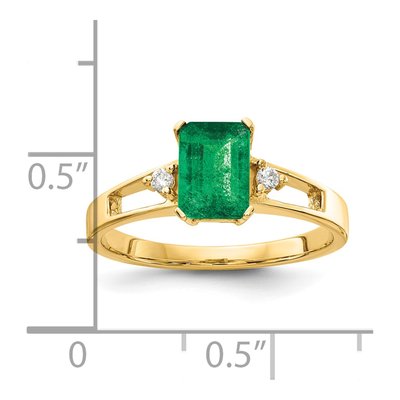 14K Yellow Gold 1/20 ct tw Emerald & Diamond Emerald-Cut Ring – view 2