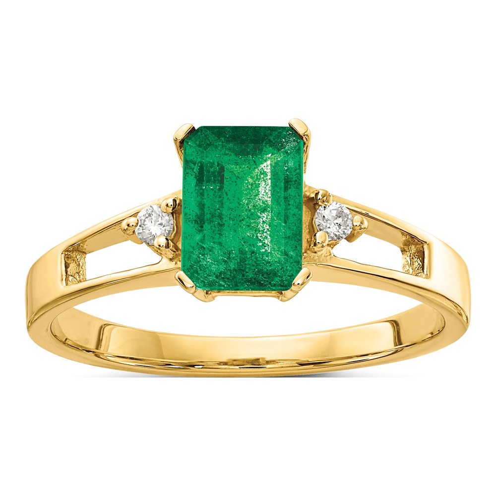 14K Yellow Gold 1/20 ct tw Emerald & Diamond Emerald-Cut Ring