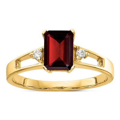 14K Yellow Gold 1/20 ct tw Garnet & Diamond Emerald-Cut Ring