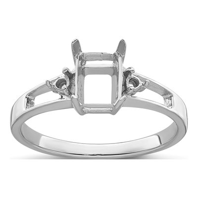 14K White Gold Holds Round Emerald-Cut Ring Mounting